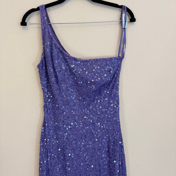 Vintage Scala Evening Gown L Purple Silk Sequin Beaded Gala Party Cocktail Prom - Picture 3 of 12